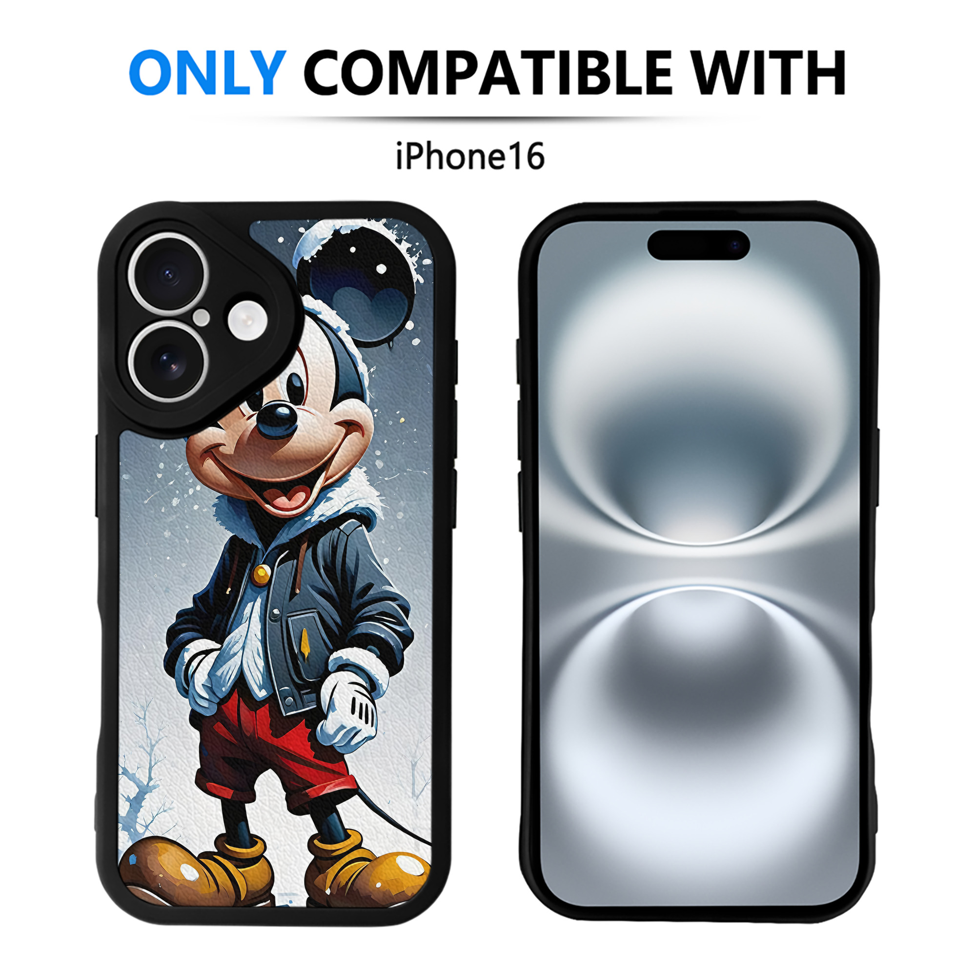 （画像用） ミッキーマウス Mickey Mouse 【iPhone 16シリーズ対応】シリコンスマホケース（レザー調） 材質：シリコン